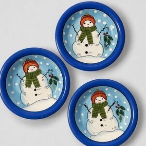 Libby Snowman Dinnerware Set Blue White Holiday Winter Ceramic 8 Piece Set‎
